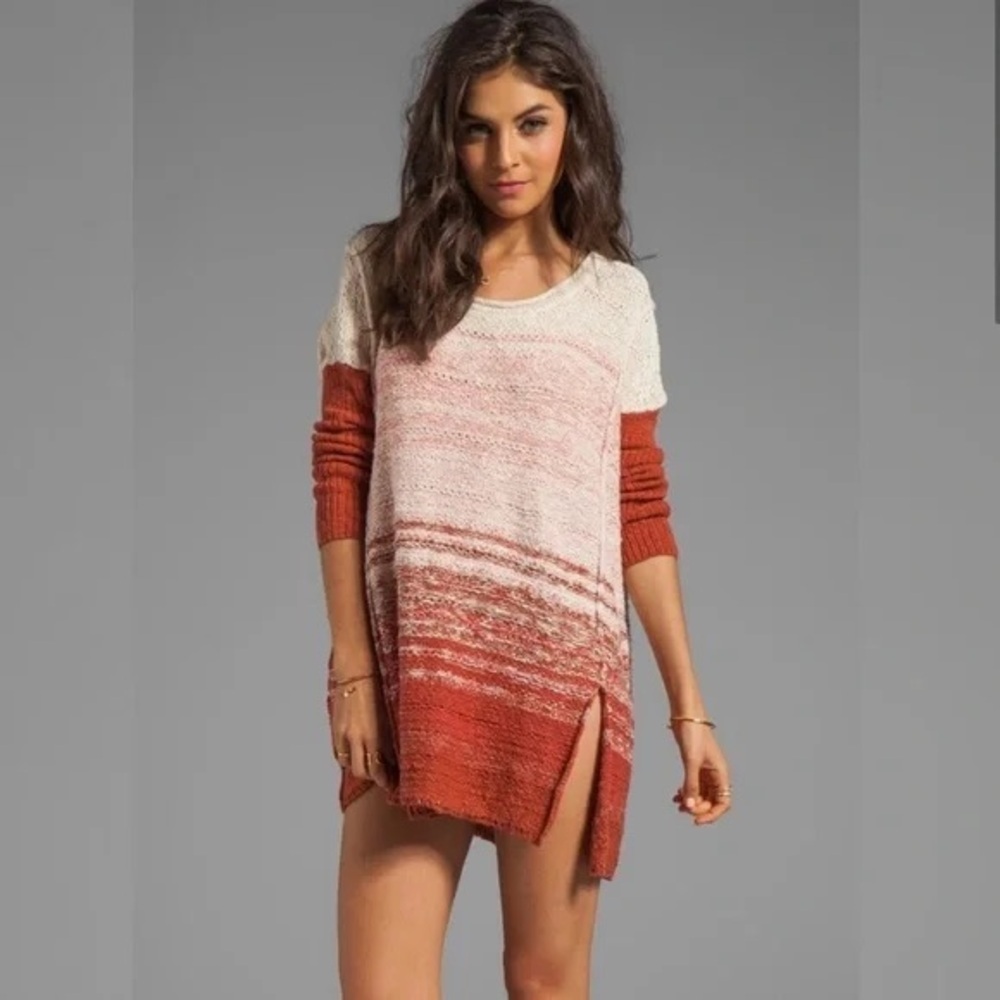 Free People Brown Ombré Knit Sweater Dress Tunic Side Split